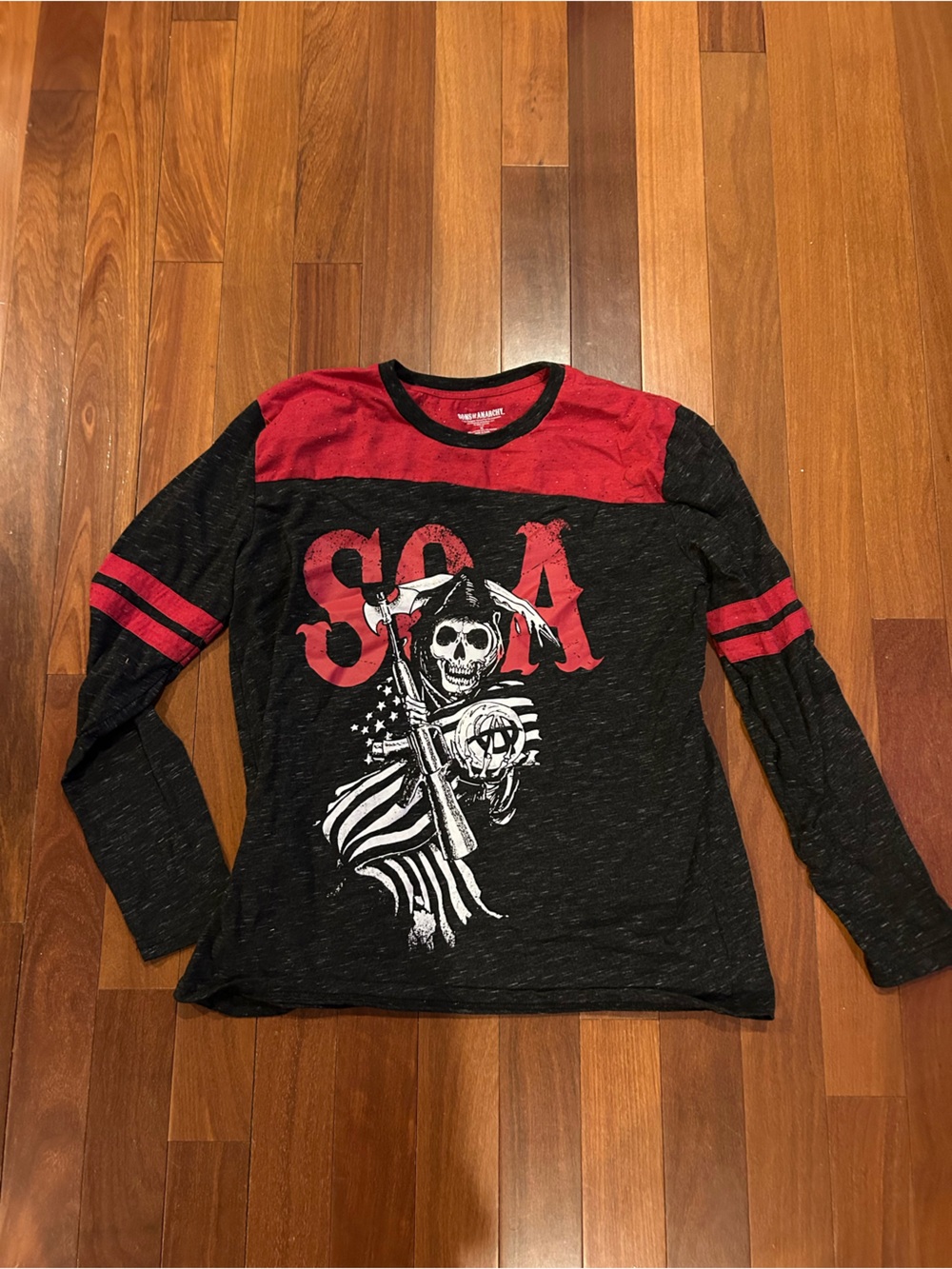 Sons of Anarchy Mens Red & Black Long Sleeve Graphic T-Shirt XL